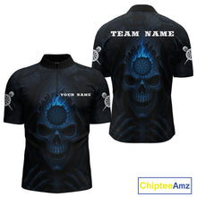 Load image into Gallery viewer, Blue Flaming Dartboard In Grim Reaper Men's Team Shirt - Custom Name For Darts Jersey NYN0514