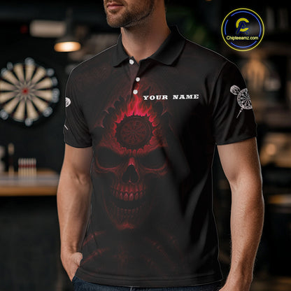Red Flaming Dartboard In Grim Reaper Men's Team Shirt - Custom Name For Darts Jersey NYN0515