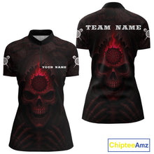 Load image into Gallery viewer, Red Flaming Dartboard In Grim Reaper Women&#39;s Team Shirt - Custom Name For Darts Jersey NYN0515