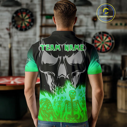 Green Flaming Skull Dartboard Polo Dart Shirt For Men Custom Outfits Darts Team Jersey NYN0997