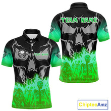 Load image into Gallery viewer, Green Flaming Skull Dartboard Polo Dart Shirt For Men Custom Outfits Darts Team Jersey NYN0997