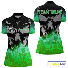 Load image into Gallery viewer, Green Flaming Skull Dartboard 1/4-Zip Dart Shirt For Women Custom Outfits Darts Team Jersey NYN0997
