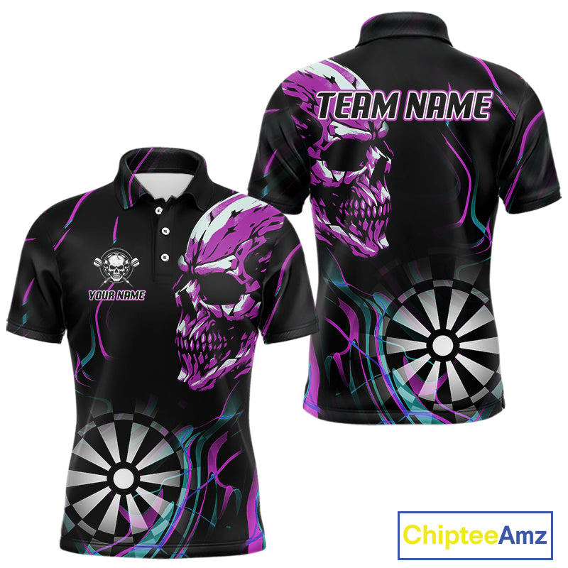 Purple Flaming Skull Dartboard Polo Dart Shirt For Men Custom Outfits Darts Team Jersey NYN0998