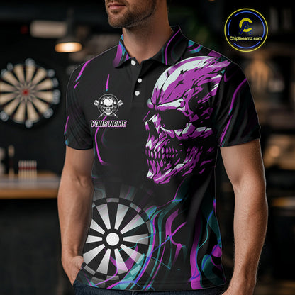 Purple Flaming Skull Dartboard Polo Dart Shirt For Men Custom Outfits Darts Team Jersey NYN0998