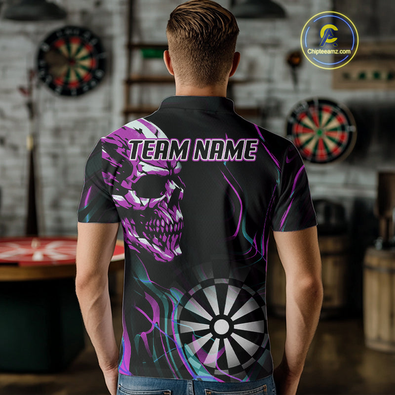 Purple Flaming Skull Dartboard Polo Dart Shirt For Men Custom Outfits Darts Team Jersey NYN0998