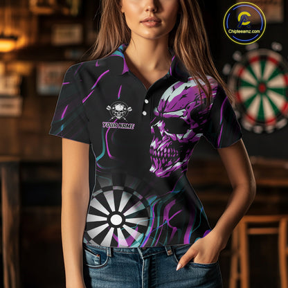 Purple Flaming Skull Dartboard Polo Dart Shirt For Women Custom Outfits Darts Team Jersey NYN0998