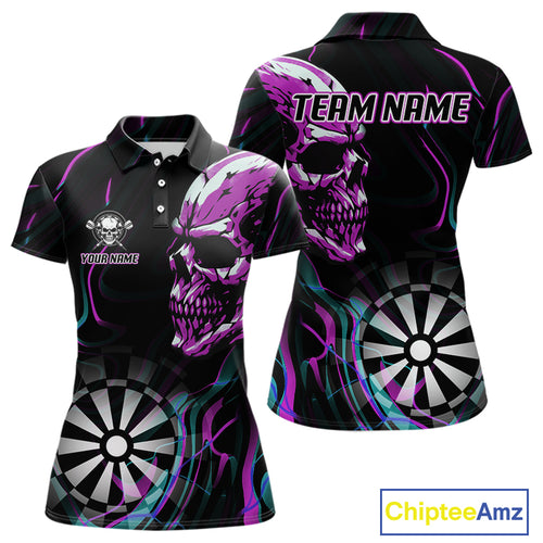 Purple Flaming Skull Dartboard Polo Dart Shirt For Women Custom Outfits Darts Team Jersey NYN0998