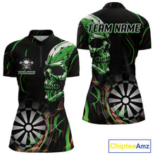 Load image into Gallery viewer, Custom Green And Orange Skull Dartboard 1/4-Zip Dart Shirts For Women Darts Team Jersey NYN0999