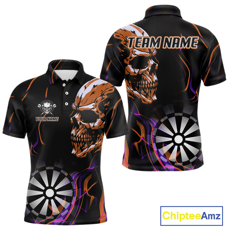 Custom Orange And Purple Skull Dartboard Polo Dart Shirts For Men Darts Team Jersey NYN1000