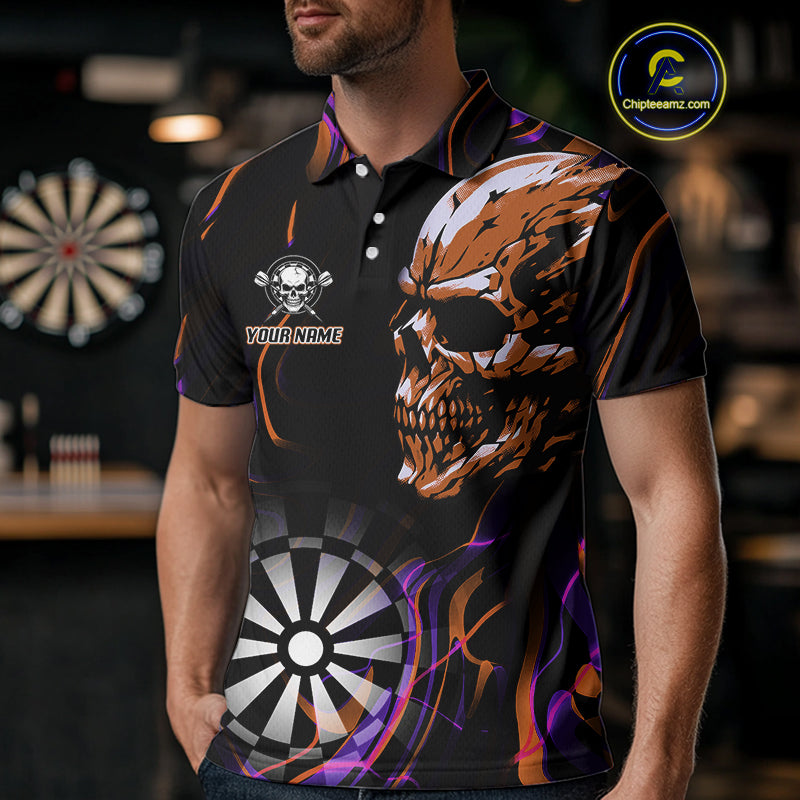 Custom Orange And Purple Skull Dartboard Polo Dart Shirts For Men Darts Team Jersey NYN1000