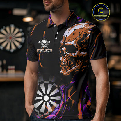 Custom Orange And Purple Skull Dartboard Polo Dart Shirts For Men Darts Team Jersey NYN1000