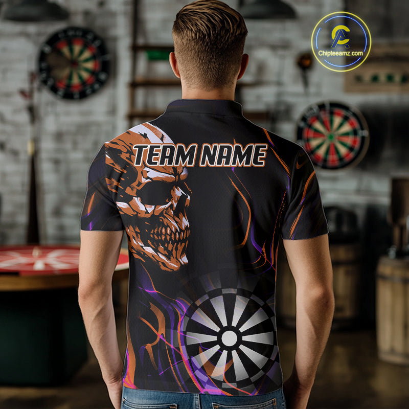 Custom Orange And Purple Skull Dartboard Polo Dart Shirts For Men Darts Team Jersey NYN1000