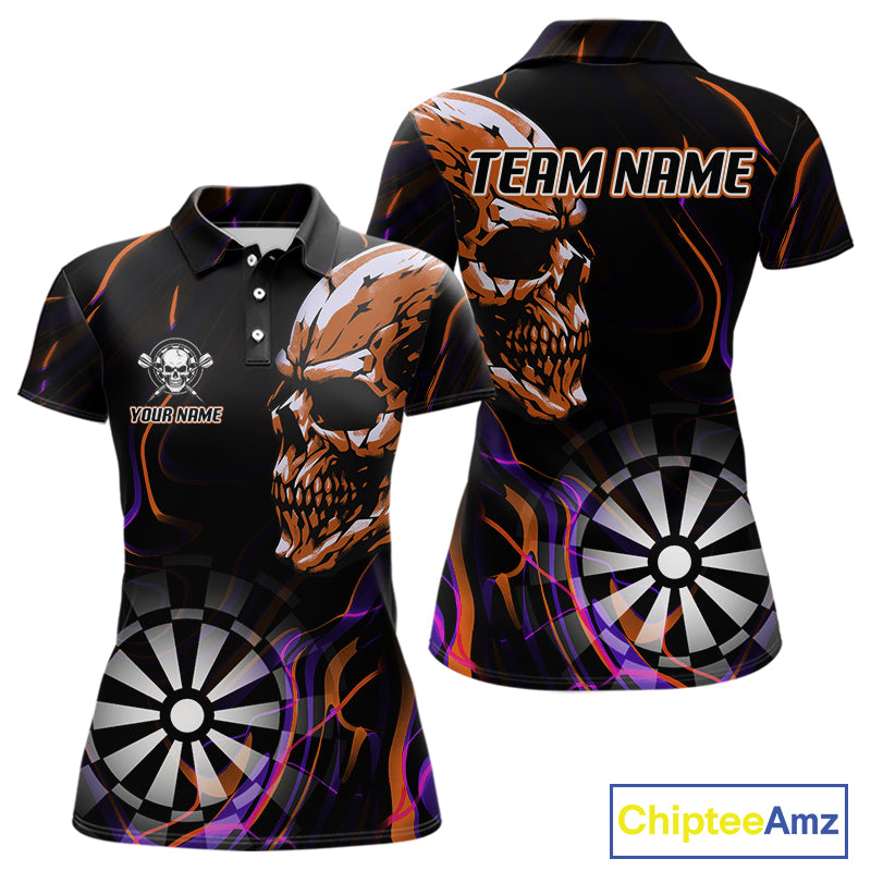 Custom Orange And Purple Skull Dartboard Polo Dart Shirts For Women Darts Team Jersey NYN1000