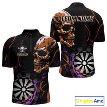 Load image into Gallery viewer, Custom Orange And Purple Skull Dartboard 1/4-Zip Dart Shirts For Men Darts Team Jersey NYN1000