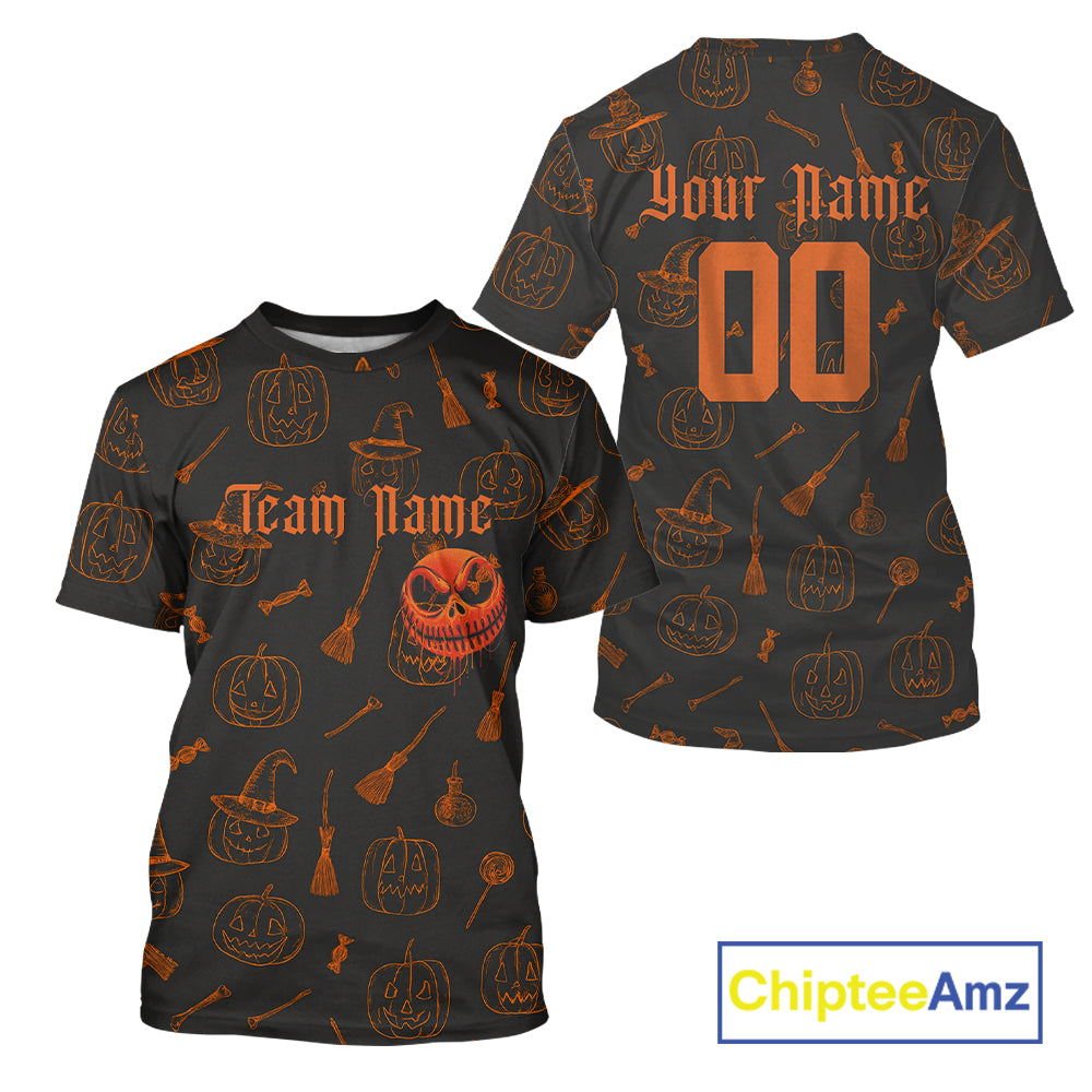 Custom Orange Pumpkin Halloween Baseball T-Shirt For Men Funny Halloween Baseball Shirt NYN1007