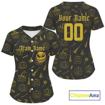 Custom Yellow Pumpkin Halloween Baseball Jersey For Women Funny Halloween Baseball Shirt NYN1008