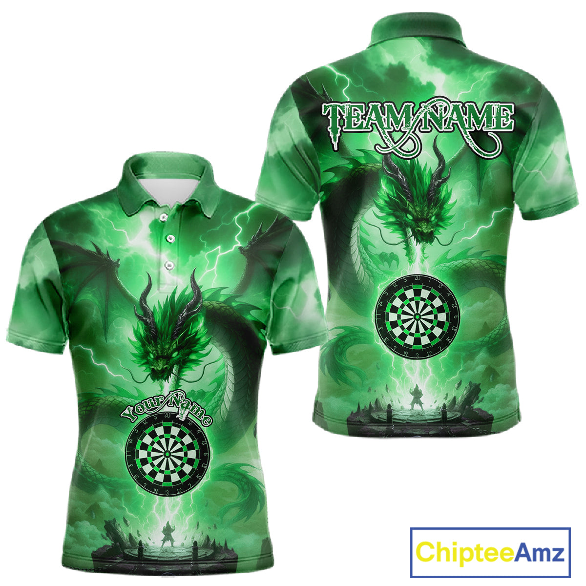 Custom Lightning Green Thunder Dragon Dartboard Polo Dart Shirt For Men, Darts Team Jersey NYN1012