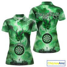Load image into Gallery viewer, Custom Lightning Green Thunder Dragon Dartboard Polo Dart Shirt For Women, Darts Team Jersey NYN1012