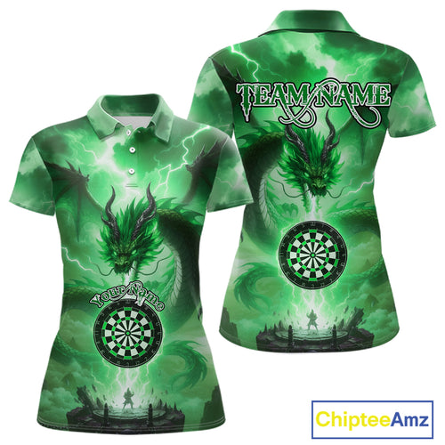 Custom Lightning Green Thunder Dragon Dartboard Polo Dart Shirt For Women, Darts Team Jersey NYN1012