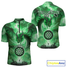Load image into Gallery viewer, Custom Lightning Green Thunder Dragon Dartboard 1/4-Zip Dart Shirt For Men, Darts Team Jersey NYN1012