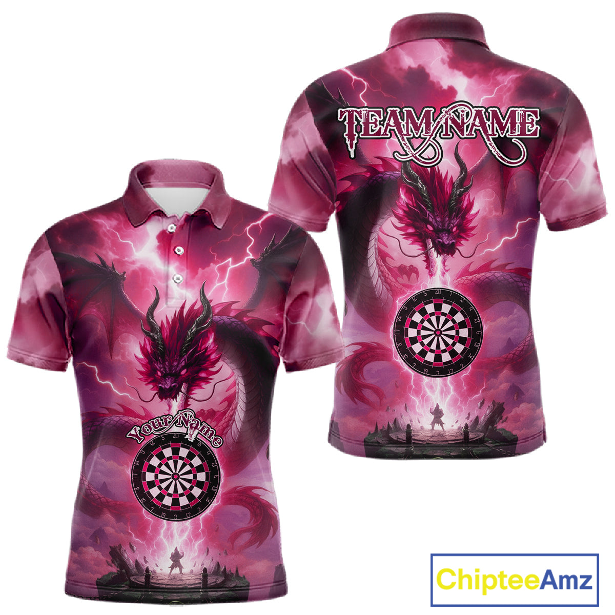 Custom Lightning Pink Thunder Dragon Dartboard Polo Dart Shirt For Men, Darts Team Jersey NYN1013
