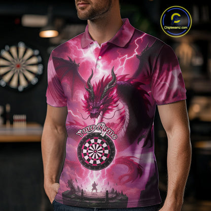 Custom Lightning Pink Thunder Dragon Dartboard Polo Dart Shirt For Men, Darts Team Jersey NYN1013
