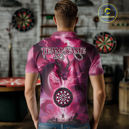 Custom Lightning Pink Thunder Dragon Dartboard Polo Dart Shirt For Men, Darts Team Jersey NYN1013