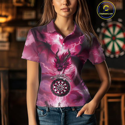 Custom Lightning Pink Thunder Dragon Dartboard Polo Dart Shirt For Women, Darts Team Jersey NYN1013