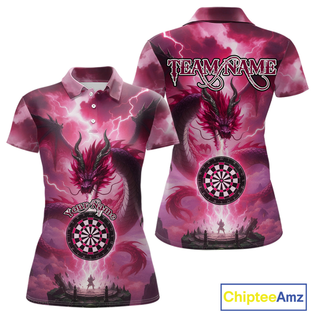 Custom Lightning Pink Thunder Dragon Dartboard Polo Dart Shirt For Women, Darts Team Jersey NYN1013