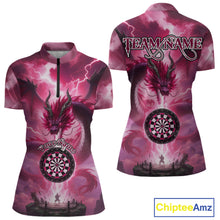 Load image into Gallery viewer, Custom Lightning Pink Thunder Dragon Dartboard 1/4-Zip Dart Shirt For Women, Darts Team Jersey NYN1013