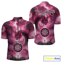 Load image into Gallery viewer, Custom Lightning Pink Thunder Dragon Dartboard 1/4-Zip Dart Shirt For Men, Darts Team Jersey NYN1013