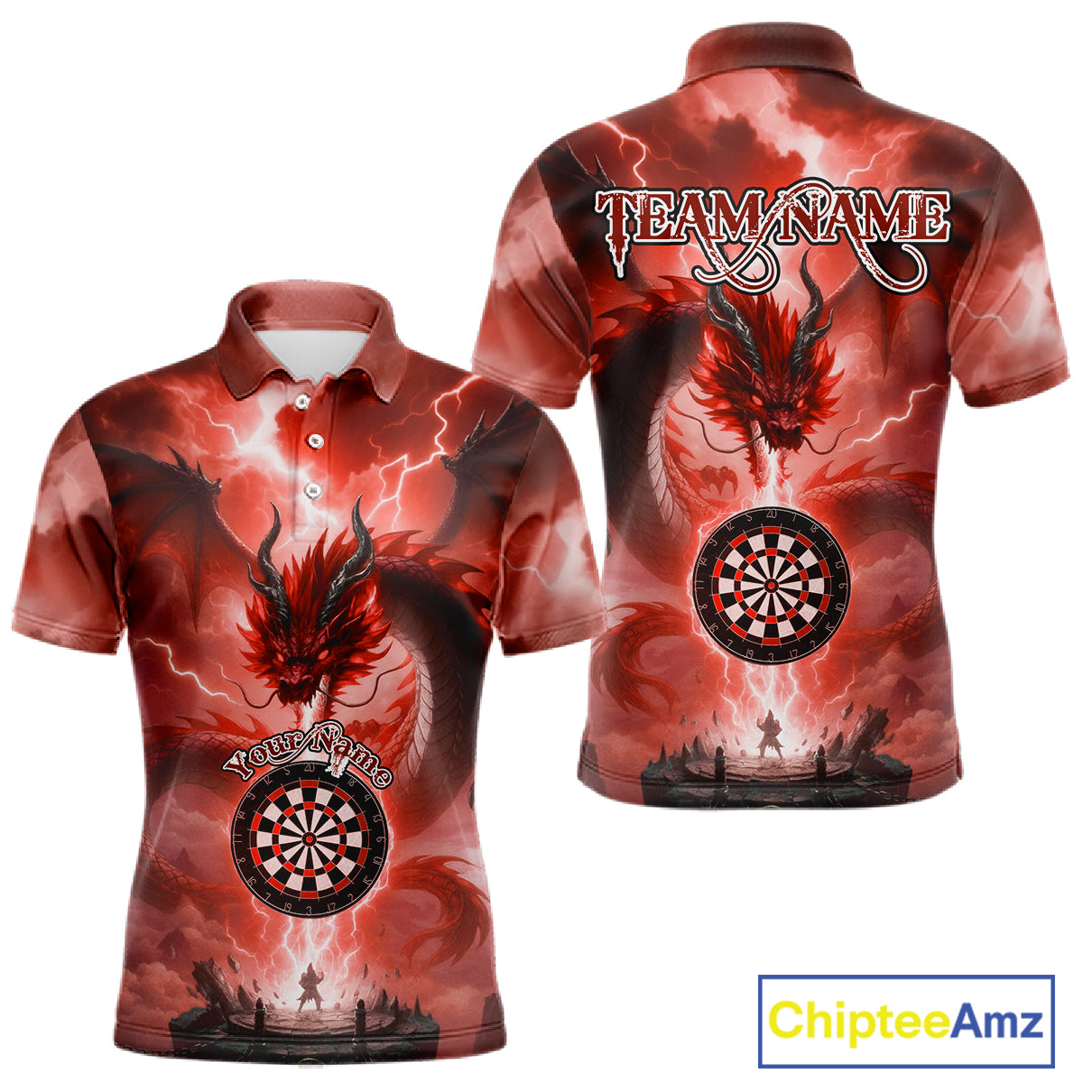 Custom Lightning Red Thunder Dragon Dartboard Polo Dart Shirt For Men, Darts Team Jersey NYN1014