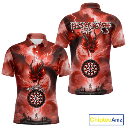 Custom Lightning Red Thunder Dragon Dartboard Polo Dart Shirt For Men, Darts Team Jersey NYN1014