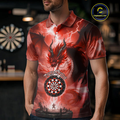 Custom Lightning Red Thunder Dragon Dartboard Polo Dart Shirt For Men, Darts Team Jersey NYN1014