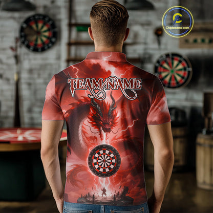 Custom Lightning Red Thunder Dragon Dartboard Polo Dart Shirt For Men, Darts Team Jersey NYN1014