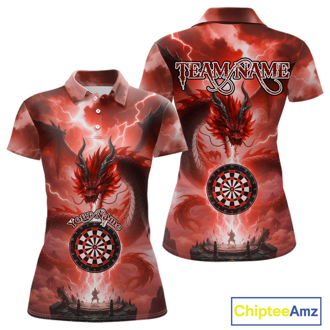 Custom Lightning Red Thunder Dragon Dartboard Polo Dart Shirt For Women, Darts Team Jersey NYN1014