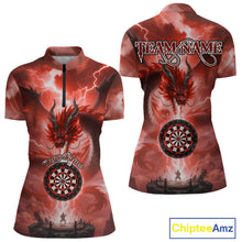 Load image into Gallery viewer, Custom Lightning Red Thunder Dragon Dartboard 1/4-Zip Dart Shirt For Women, Darts Team Jersey NYN1014