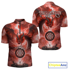 Load image into Gallery viewer, Custom Lightning Red Thunder Dragon Dartboard 1/4-Zip Dart Shirt For Men, Darts Team Jersey NYN1014