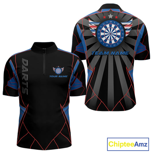 Red And Blue Wings Dartboard Custom Darts Quarter-Zip Shirt For Men - Darts Team Jersey NYN0726