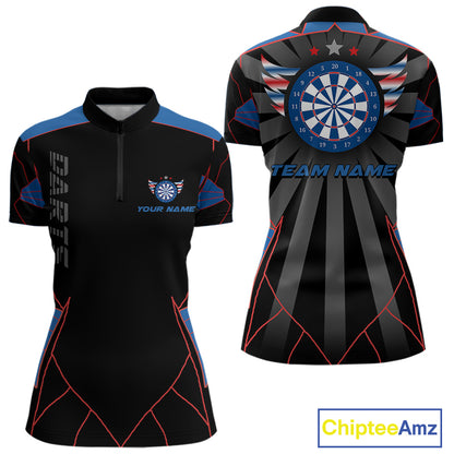 Red And Blue Wings Dartboard Custom Darts Quarter-Zip Shirt For Women - Darts Team Jersey NYN0726