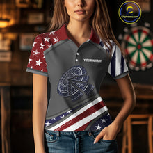 Load image into Gallery viewer, US Flag Cracked Dartboard Custom Darts Polo Shirt For Women - Darts Team Jersey NYN0728