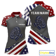 Load image into Gallery viewer, US Flag Cracked Dartboard Custom Darts Polo Shirt For Women - Darts Team Jersey NYN0728