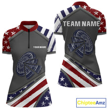 Load image into Gallery viewer, US Flag Cracked Dartboard Custom Darts Quarter-Zip Shirt For Women - Darts Team Jersey NYN0728