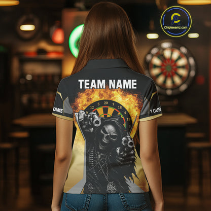 Skeleton & Flame Dartboard Custom Darts Polo Shirt For Women - Darts Team Jersey NYN0731