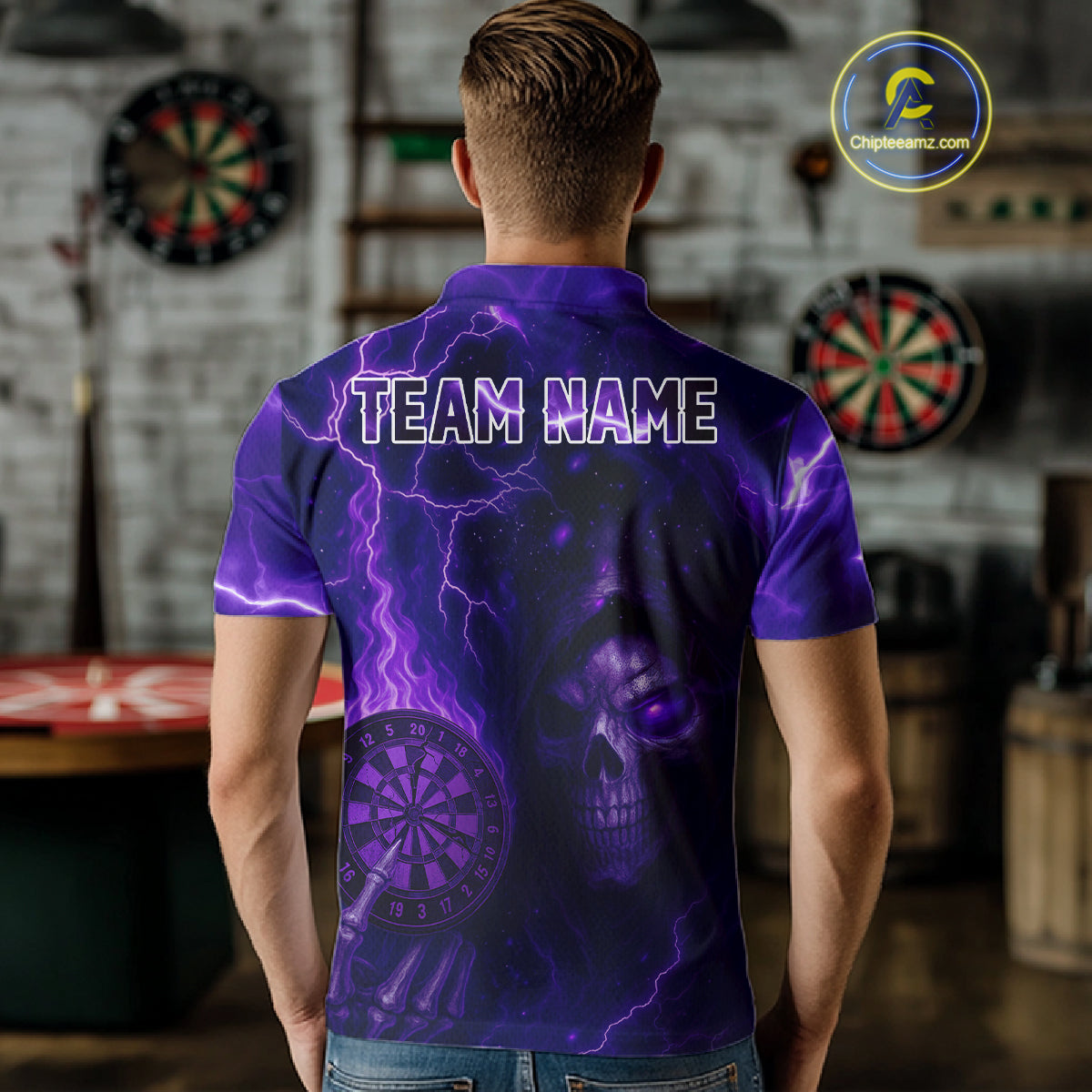 Personalized Purple Flames Skull Dartboard Darts Jersey Custom Men's Skull Darts Polo Shirt NYN1029