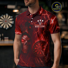 Load image into Gallery viewer, Personalized Red Flames Skull Dartboard Darts Jersey Custom Men&#39;s Skull Darts Polo Shirt NYN1030