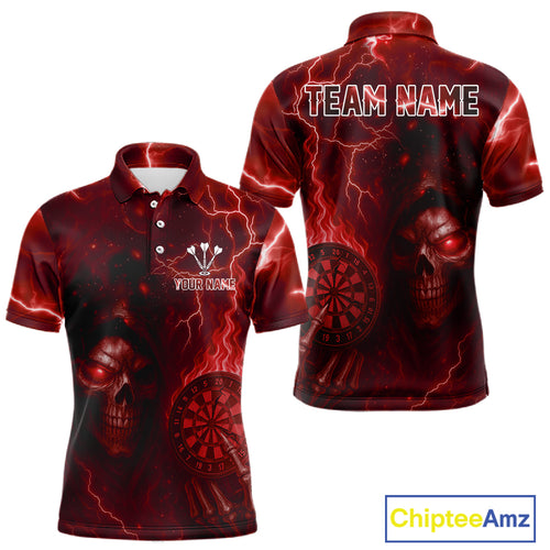 Personalized Red Flames Skull Dartboard Darts Jersey Custom Men's Skull Darts Polo Shirt NYN1030