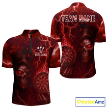 Load image into Gallery viewer, Personalized Red Flames Skull Dartboard Darts Jersey Custom Men&#39;s Skull Darts Polo Shirt NYN1030