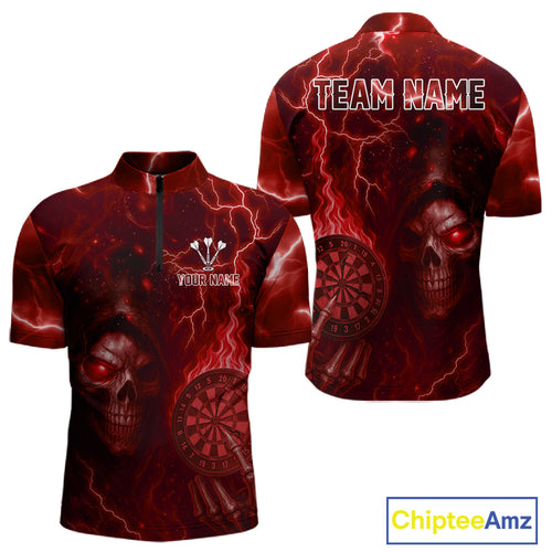 Personalized Red Flames Skull Dartboard Darts Jersey Custom Men's Skull Darts Polo Shirt NYN1030
