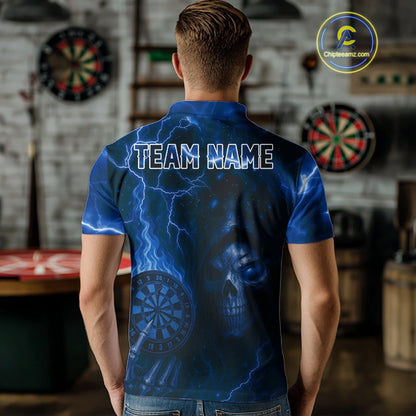 Personalized Blue Flames Skull Dartboard Darts Jersey Custom Men's Skull Darts Polo Shirt NYN1031